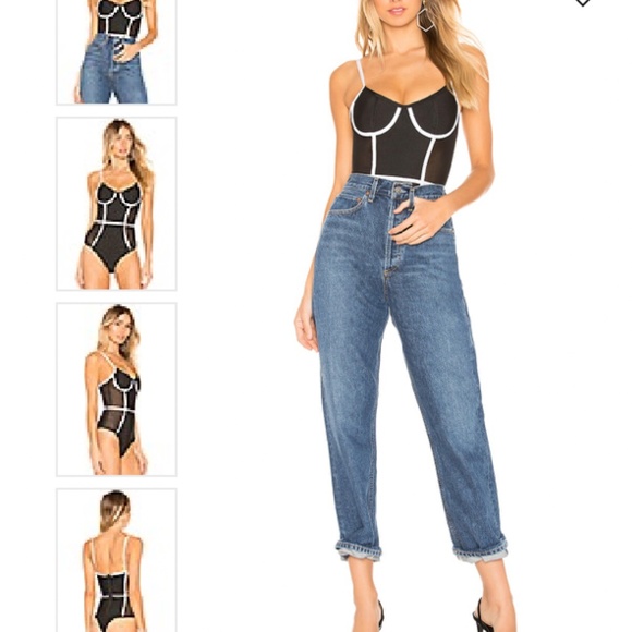 Superdown Harlow Bandage Mesh Bodysuit from revolve black white contrast - Picture 1 of 5